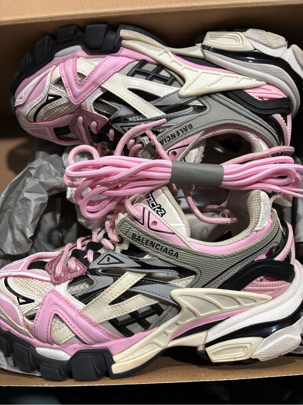 Balenciaga Women's Pink, Cream & Black Track Sneakers